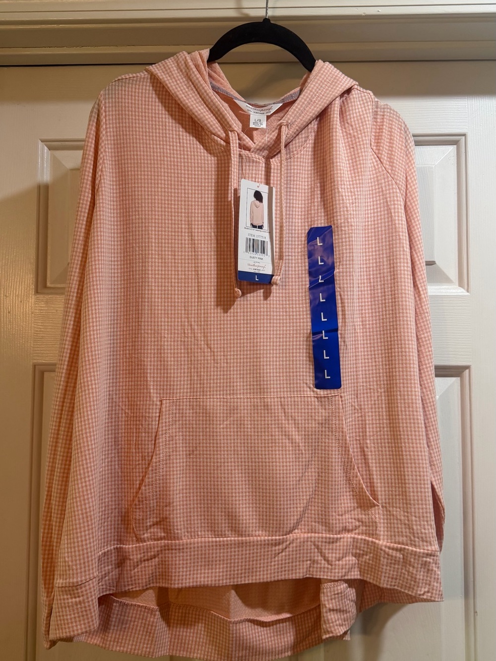 Weatherproof Vintage Ladies Gingham Hoodie, Dusty Pink, Large NWT